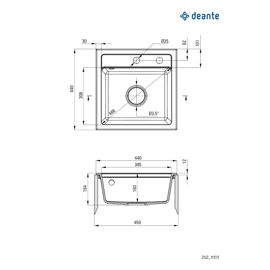 Deante ZQZ_T103 - Keukenspoelbak ZORBA 44x44 cm graniet/antraciet