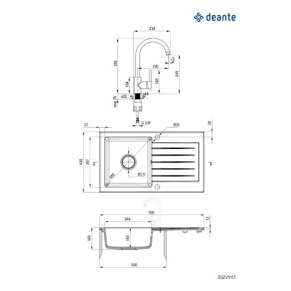 Deante ZQZVA113 - Évier de cuisine ZORBA 76x44 cm + sink tap granit/albâtre