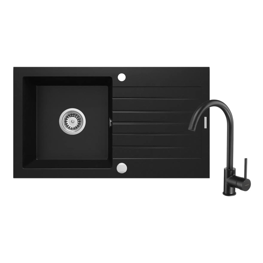 Deante ZQZVN113 - Évier de cuisine ZORBA 76x44 cm + sink tap granit/noir