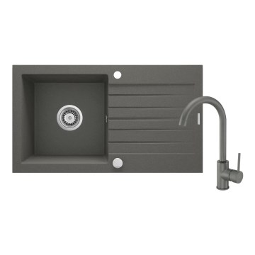 Deante ZQZVT113 - Gootsteen ZORBA 76x44 cm + gootsteenkraan graniet/metallic antraciet