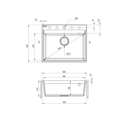 Deante ZRC_210A - Évier de cuisine CORIO 50x60 cm granit/graphite