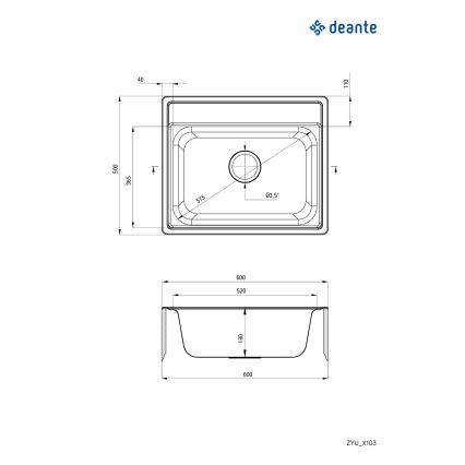 Deante ZYU_0103 - Évier de cuisine SOUL 50x60 cm satin