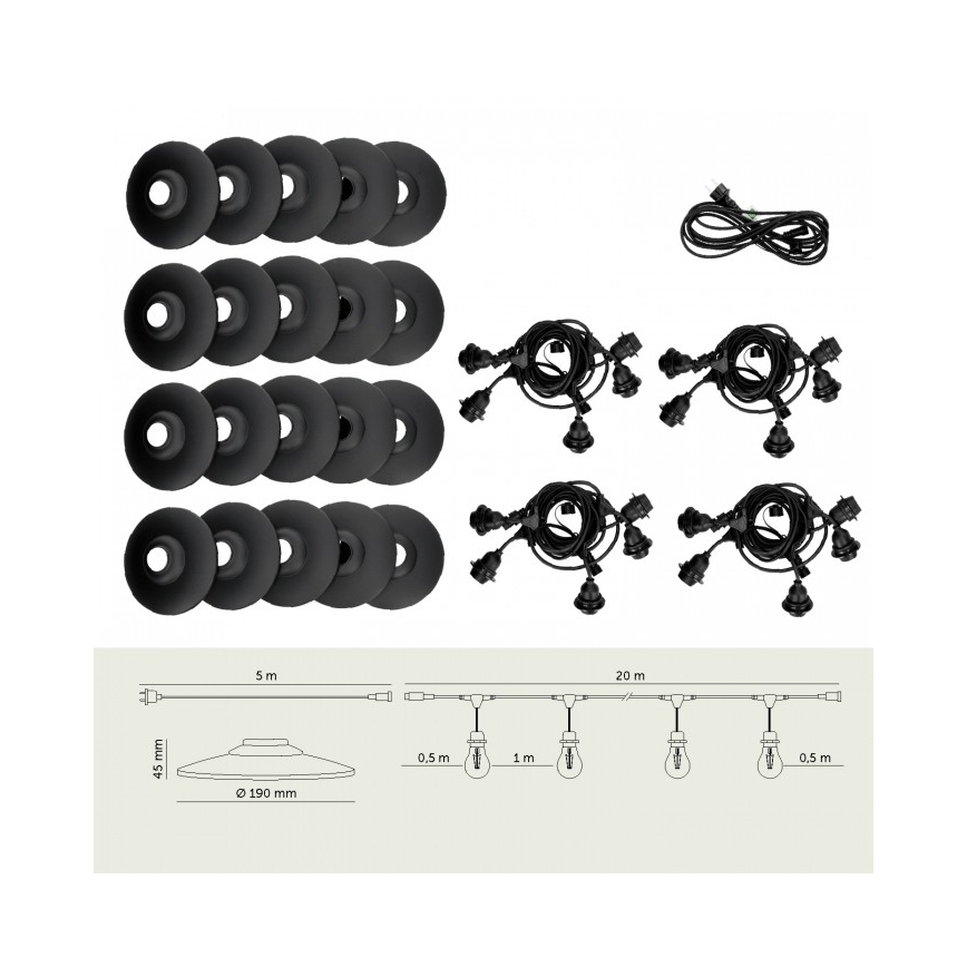 Decoratief lichtsnoer voor buiten CRETE 20xE27/230V 25m IP44