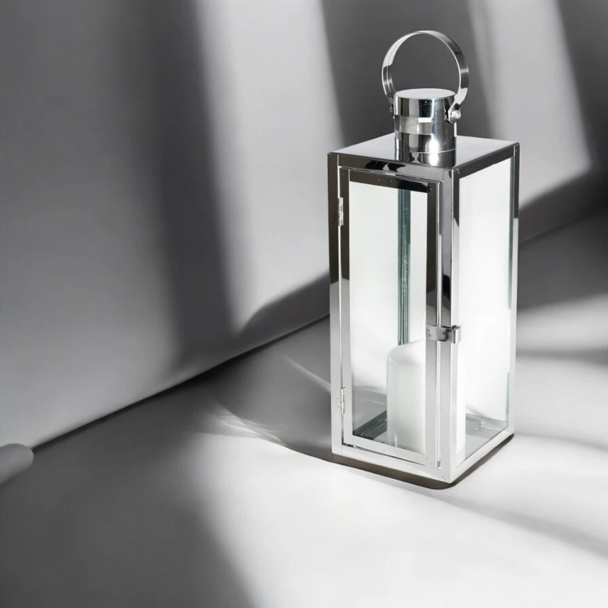 Decoratieve lantaarn 63 cm glanzend chroom