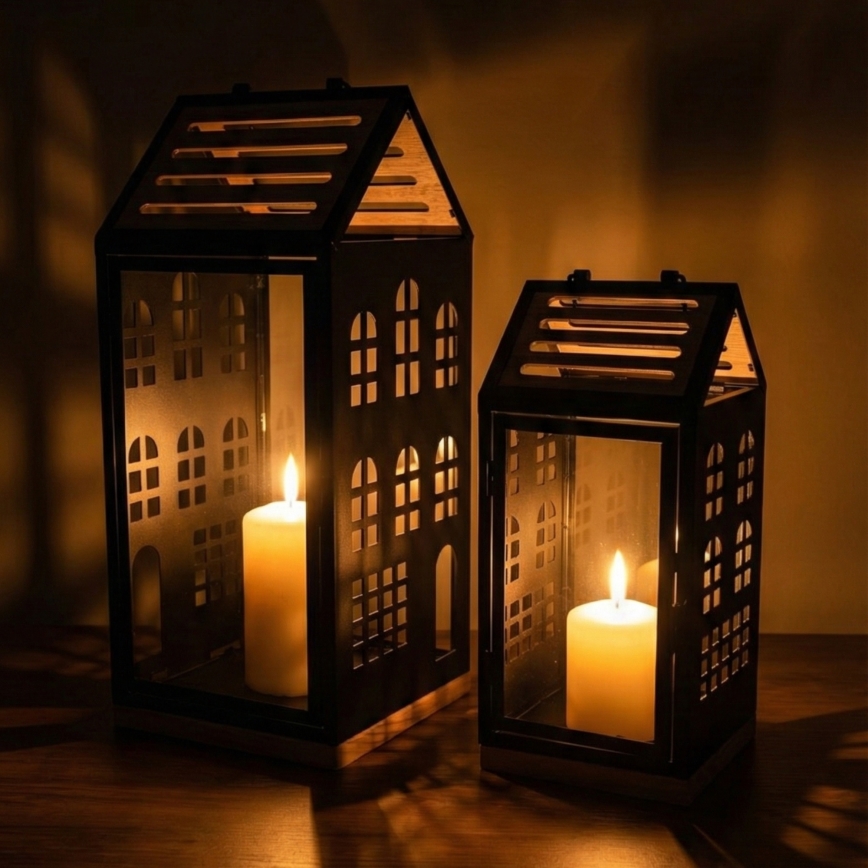 Decoratieve lantaarn HOME 47,5 cm zwart/beige