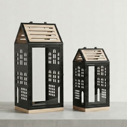 Decoratieve lantaarn HOME 47,5 cm zwart/beige