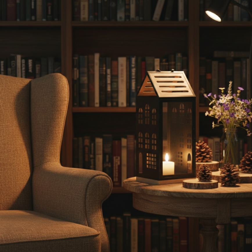 Decoratieve lantaarn HOME 47,5 cm zwart/beige