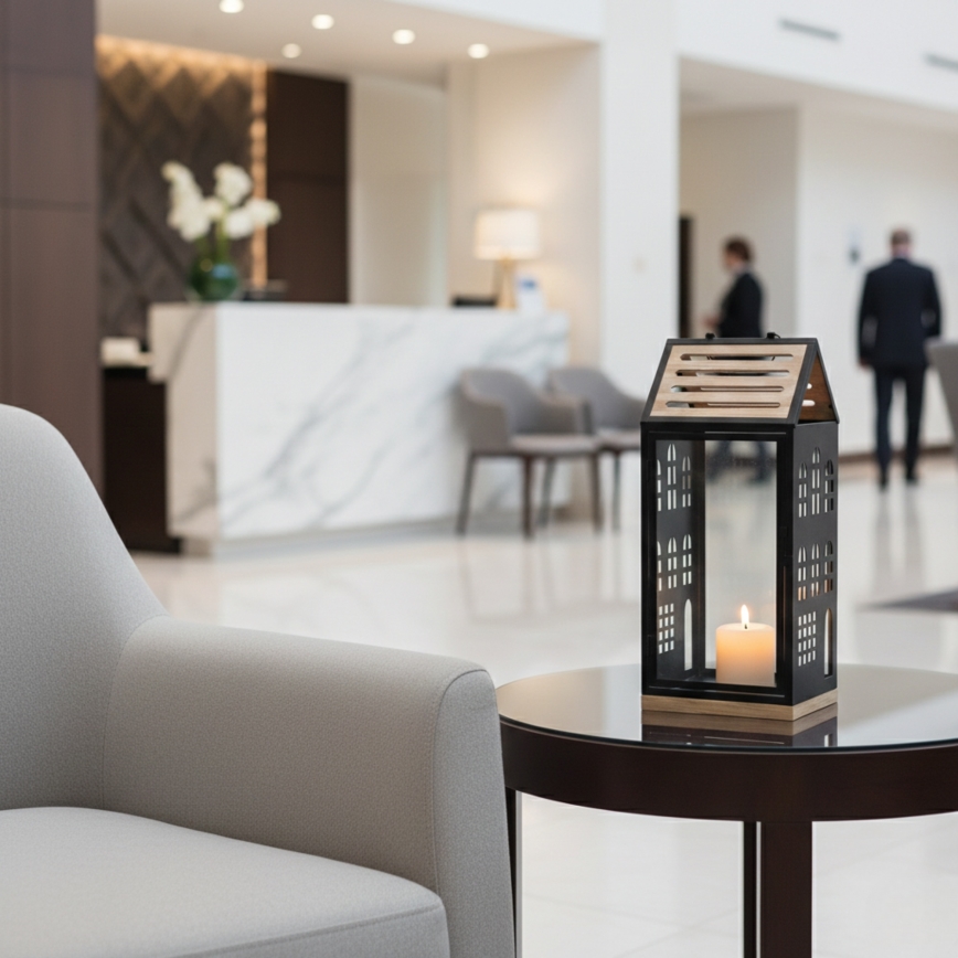 Decoratieve lantaarn HOME 47,5 cm zwart/beige