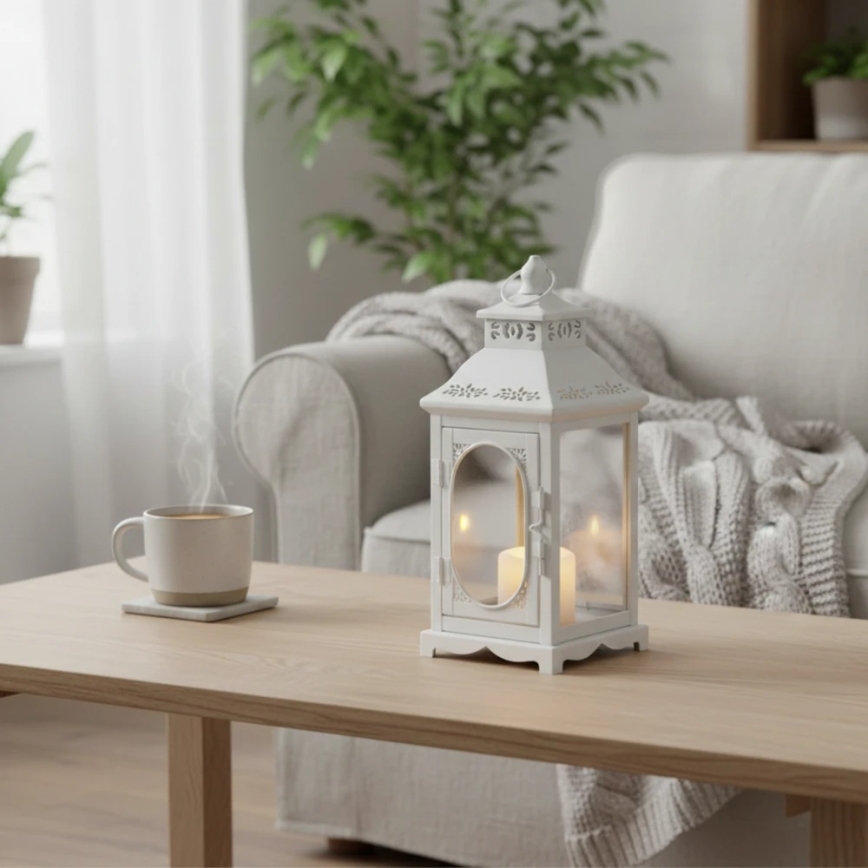 Decoratieve lantaarn ROSEHILL 27,5 cm, wit