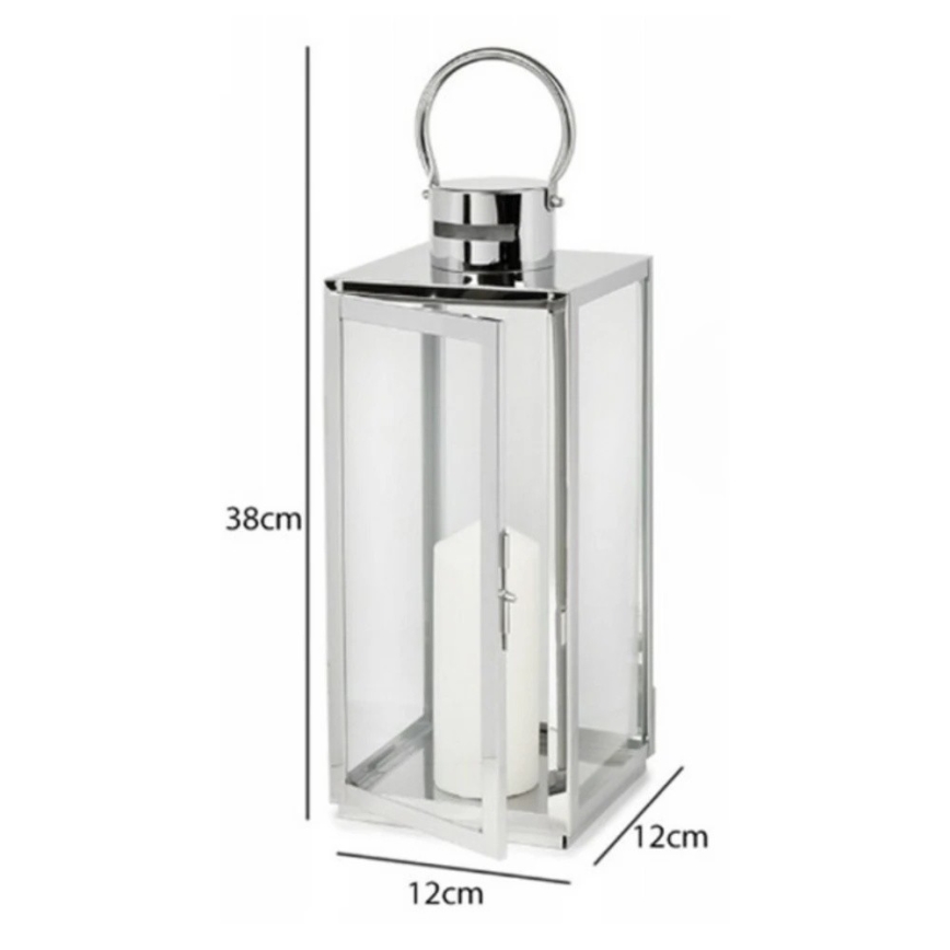 Decoratieve lantaarn TOWER 38 cm glanzend chroom