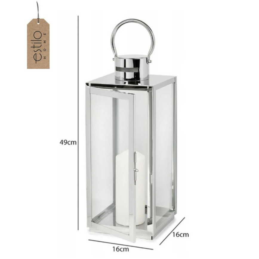 Decoratieve lantaarn TOWER 49 cm glanzend chroom