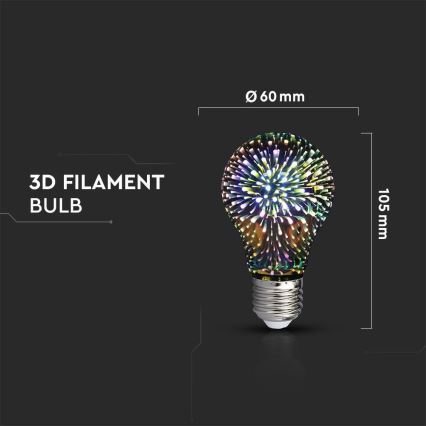 Decoratieve LED 3D Lamp FILAMENT A60 E27/3W/230V 3000K