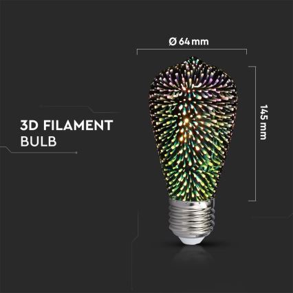 Decoratieve LED 3D Lamp FILAMENT ST64 E27/3W/230V 3000K