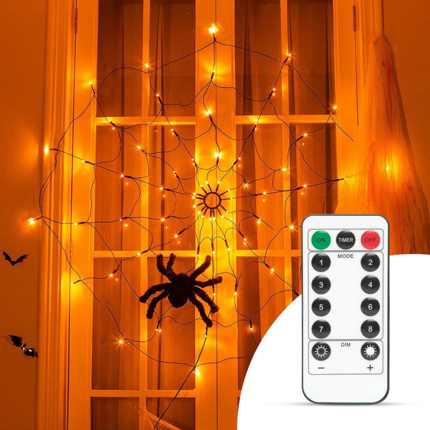 Decoratieve LED Lichtketting HALLOWEEN LED/5V/8 functies spinnenweb + afstandsbediening