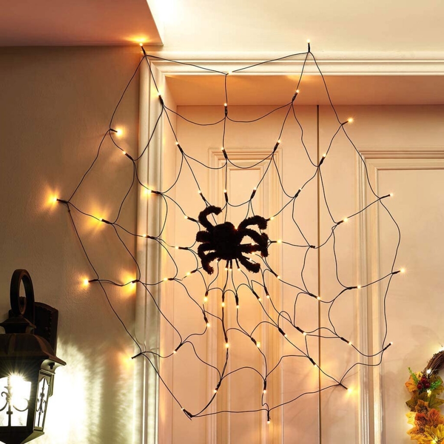 Decoratieve LED Lichtketting HALLOWEEN LED/5V/8 functies spinnenweb + afstandsbediening