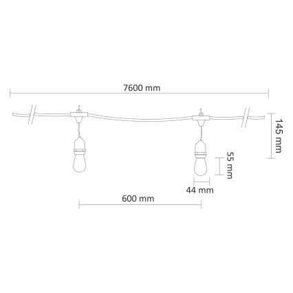 Decoratieve LED Lichtsnoer voor buiten PARTY NEON 7,6 m 10xE27/0,6W/36V IP44