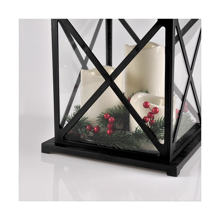 Décoration de Noël LED 3xLED/3xAAA lanterne noire bougies