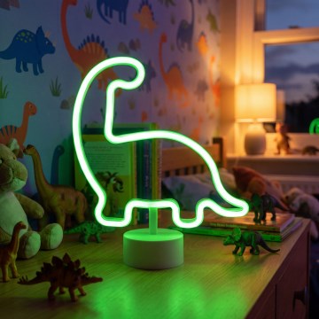 Décoration de table néon LED dinosaure — 2W, alimentation 3x AA ou USB