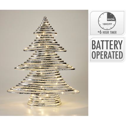 Décoration LED de Noël 60xLED/3xAA 60 cm blanc chaud sapin/argenté