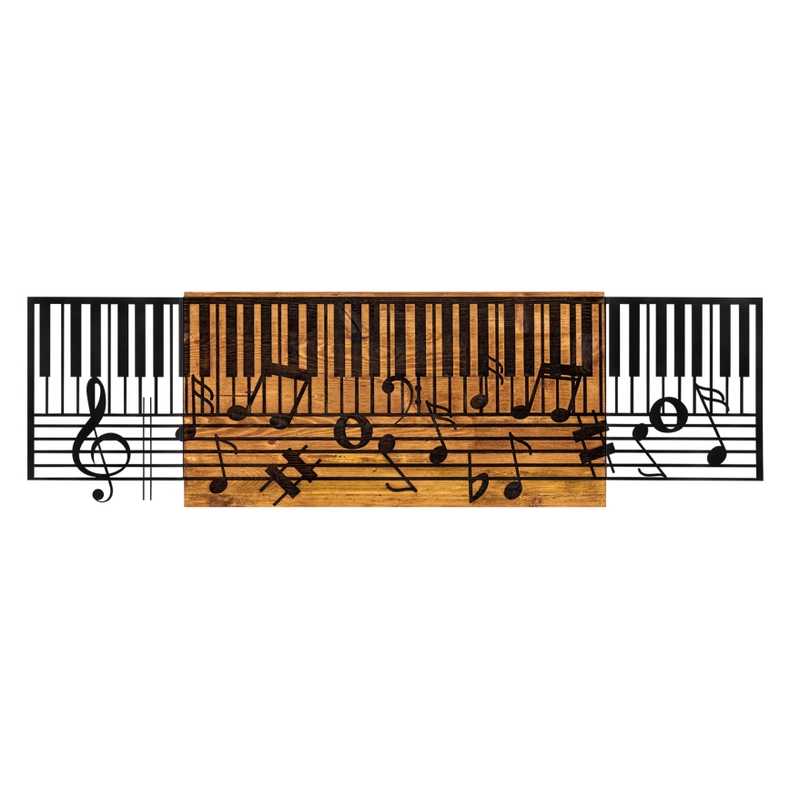 Décoration murale 100x30 cm piano bois/métal