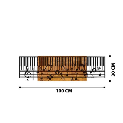 Décoration murale 100x30 cm piano bois/métal