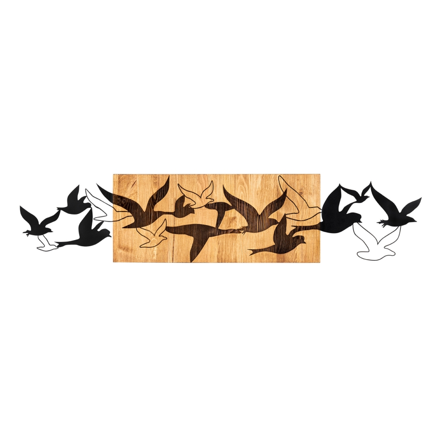 Décoration murale 111x25 cm oiseaux bois/métal