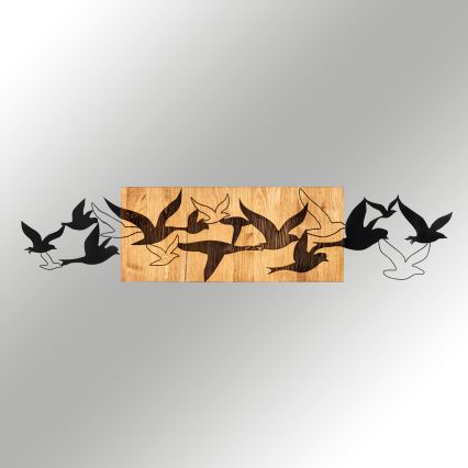 Décoration murale 111x25 cm oiseaux bois/métal