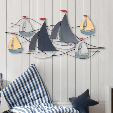 Décoration murale 120x60 cm bateaux à voile métal