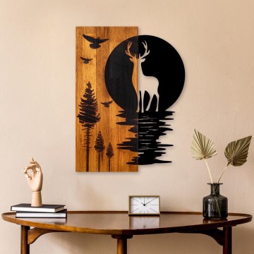 Décoration murale 43x58 cm cerf et lune bois/métal