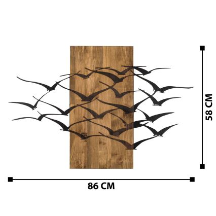 Décoration murale 86x58 cm oiseaux bois/métal