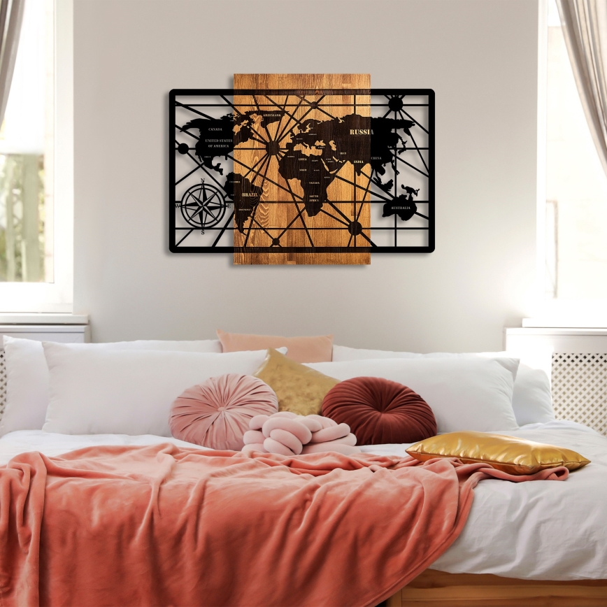Décoration murale 96x70 cm carte bois/métal