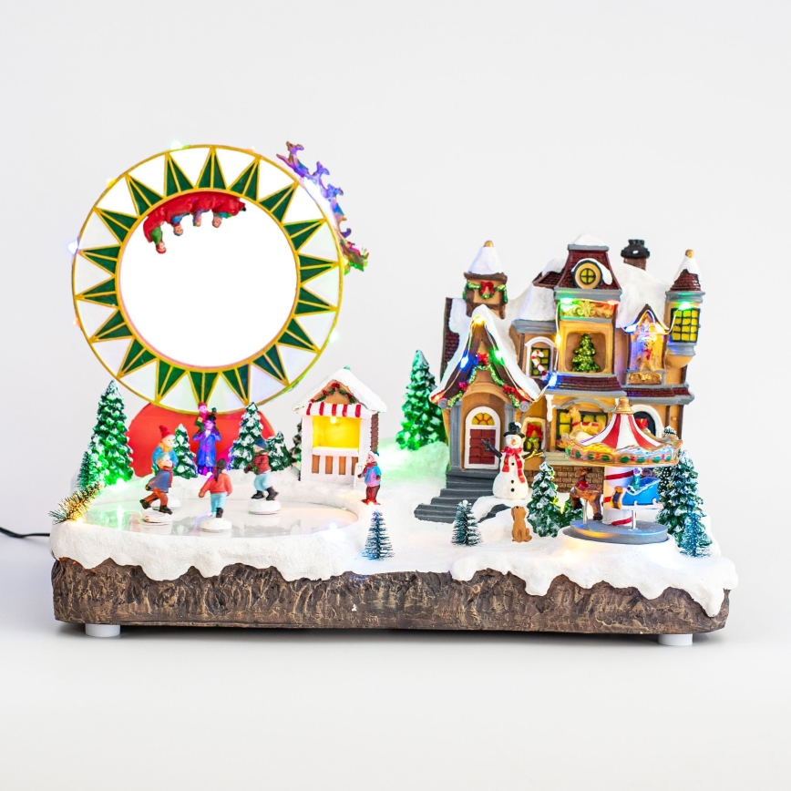 Décoration RGB de Noël musicale animée 30xLED/1,5W/230V village enneigé