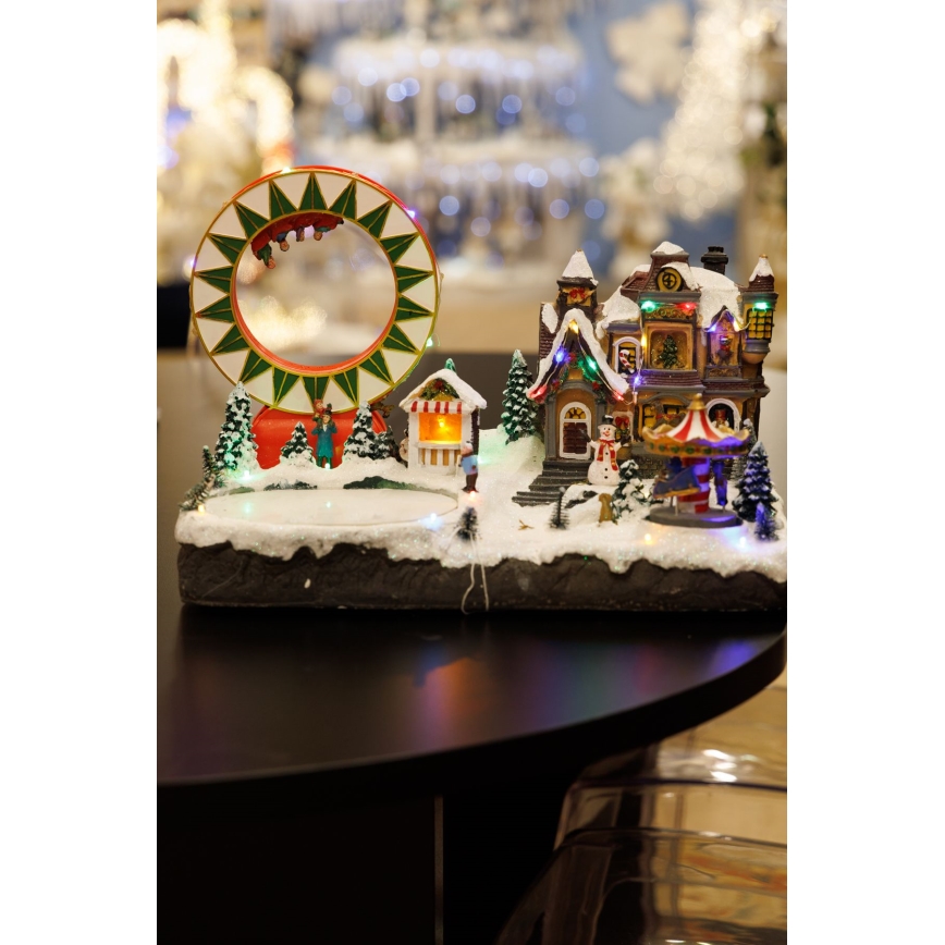 Décoration RGB de Noël musicale animée 30xLED/1,5W/230V village enneigé