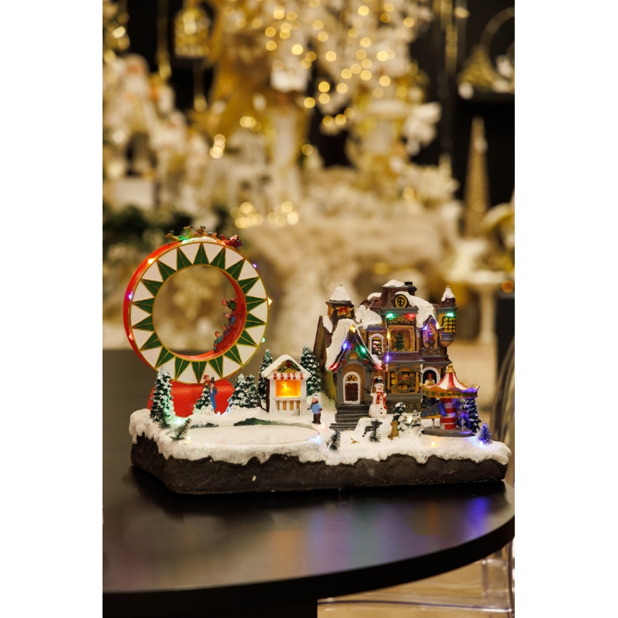 Décoration RGB de Noël musicale animée 30xLED/1,5W/230V village enneigé