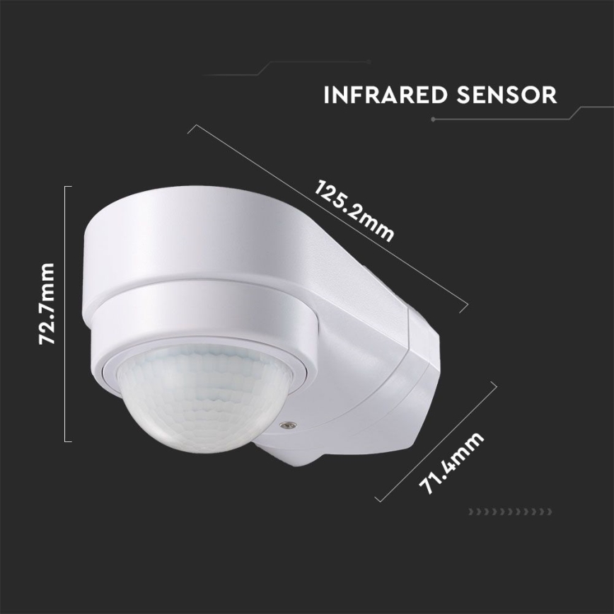 Détecteur de mouvement extérieur infrarouge 240° 600W/230V IP65 blanc
