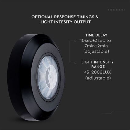 Détecteur de mouvement infrarouge 360° 200W/230V noir