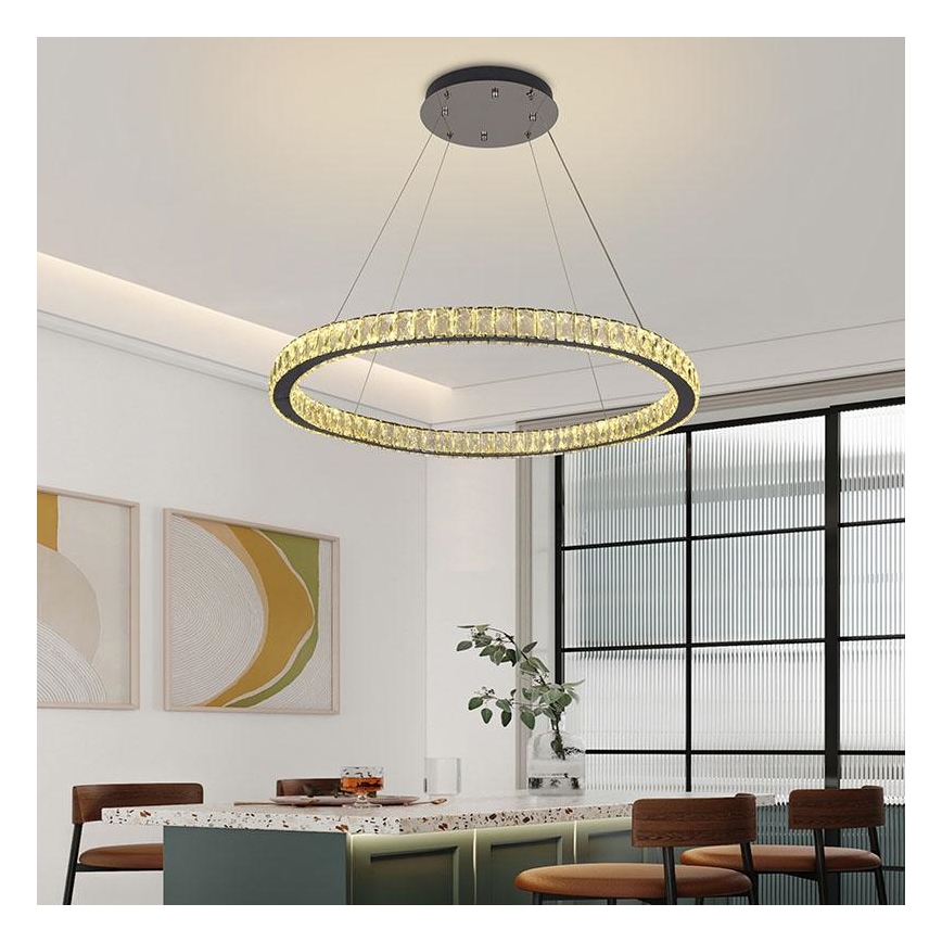 LED Dimbaar kristal Hanglamp aan een touw LED/100W/230V 3000-6500K zilver + afstandsbediening