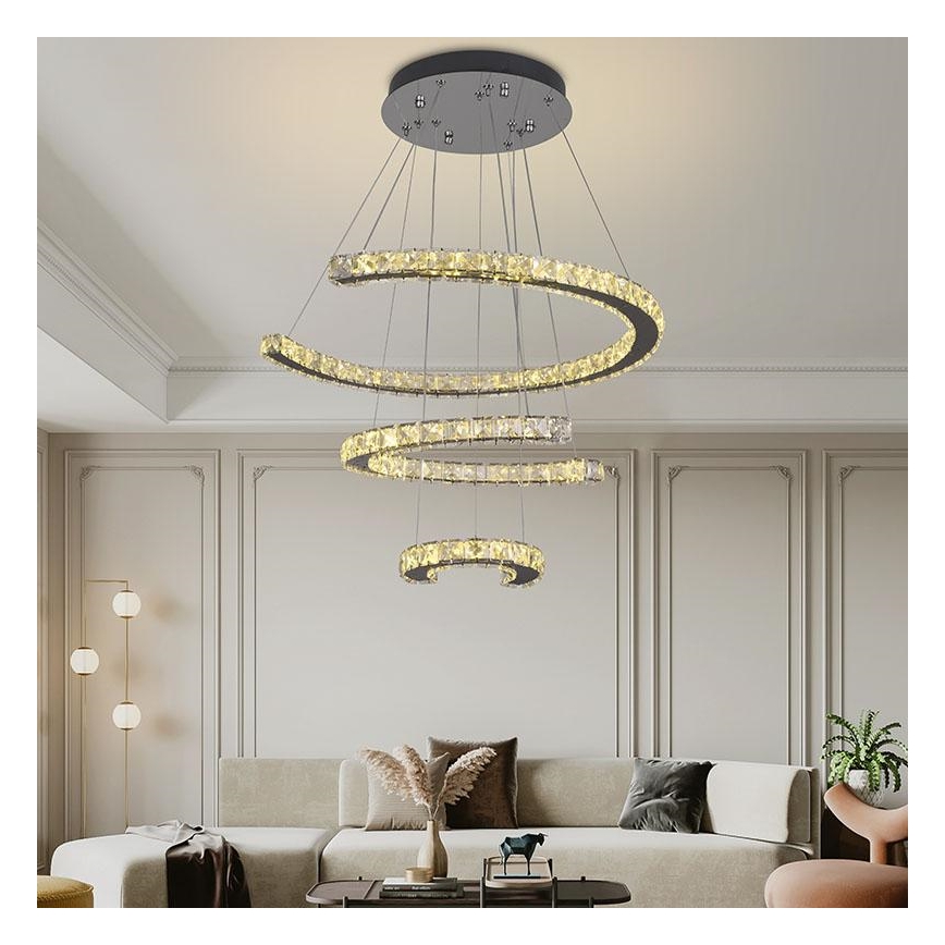 LED Dimbaar kristal Hanglamp aan een touw LED/100W/230V 3000-6500K zilver + afstandsbediening