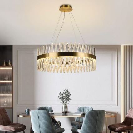 LED Dimbaar kristal Hanglamp aan een touw LED/110W/230V 3000-6500K goud + afstandsbediening