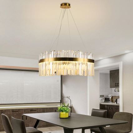 LED Dimbaar kristal Hanglamp aan een touw LED/110W/230V 3000-6500K goud + afstandsbediening