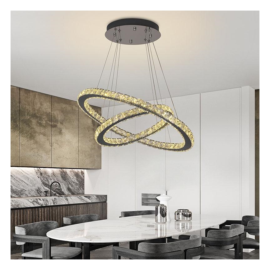 LED Dimbaar kristal Hanglamp aan een touw LED/115W/230V 3000-6500K zilver + afstandsbediening