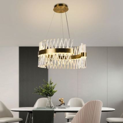 LED Dimbaar kristal Hanglamp aan een touw LED/130W/230V 3000-6500K goud + afstandsbediening