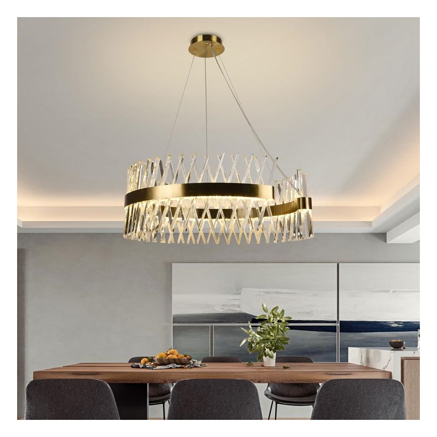 LED Dimbaar kristal Hanglamp aan een touw LED/175W/230V 3000-6500K goud + afstandsbediening