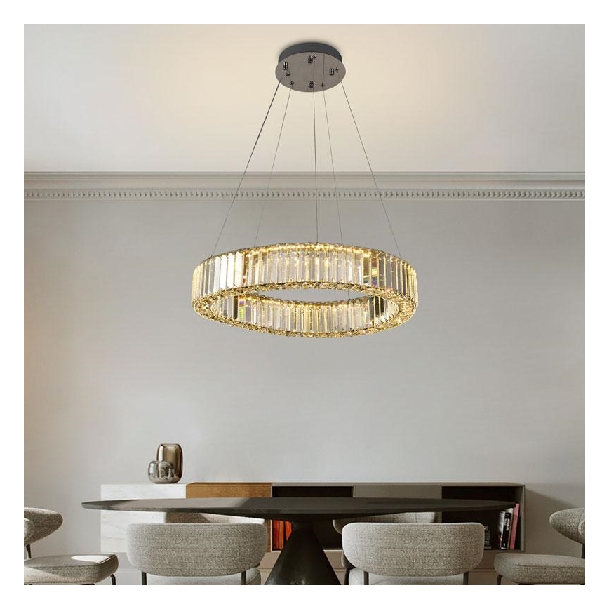 LED Dimbare kristallen hanglamp aan een snoer LED/40W/230V 3000-6500K glanzend chroom + afstandsbediening