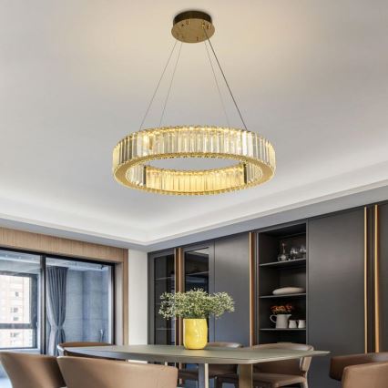 LED Dimbaar kristal Hanglamp aan een touw LED/40W/230V 3000-6500K chroom/goud + afstandsbediening