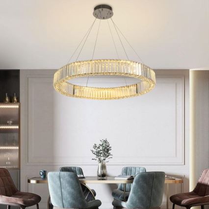 LED Dimbare kristallen hanglamp aan een snoer LED/50W/230V 3000-6500K glanzend chroom + afstandsbediening