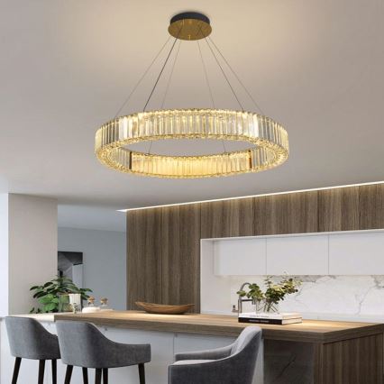 LED Dimbaar kristal Hanglamp aan een touw LED/50W/230V 3000-6500K chroom/goud + afstandsbediening