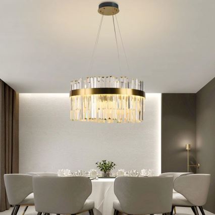 LED Dimbaar kristal Hanglamp aan een touw LED/70W/230V 3000-6500K goud + afstandsbediening