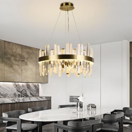 LED Dimbaar kristal Hanglamp aan een touw LED/80W/230V 3000-6500K goud + afstandsbediening