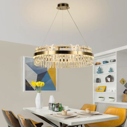 LED Dimbaar kristal Hanglamp aan een touw LED/80W/230V 3000-6500K goud + afstandsbediening